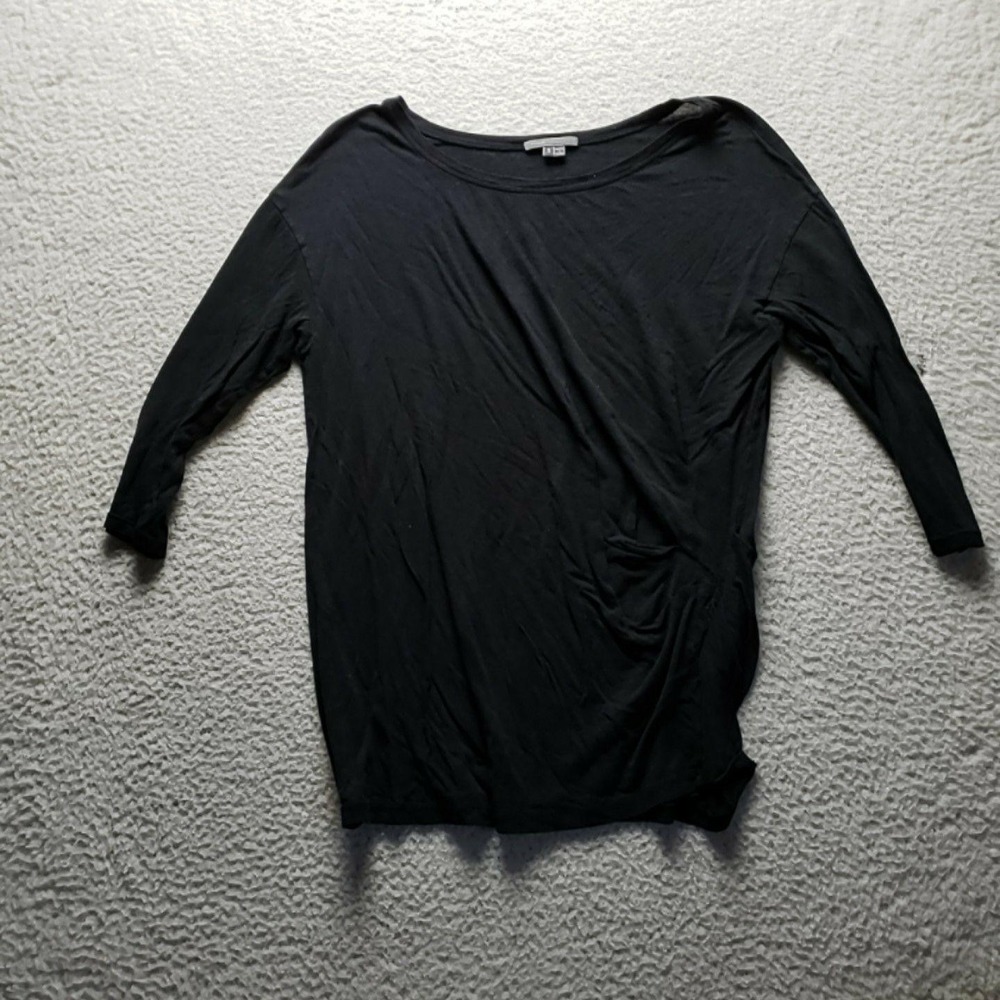 Vince Shirt Womens Small Black Scoop Neck 3/4 Sleeve Solid Jersey Tunic Top